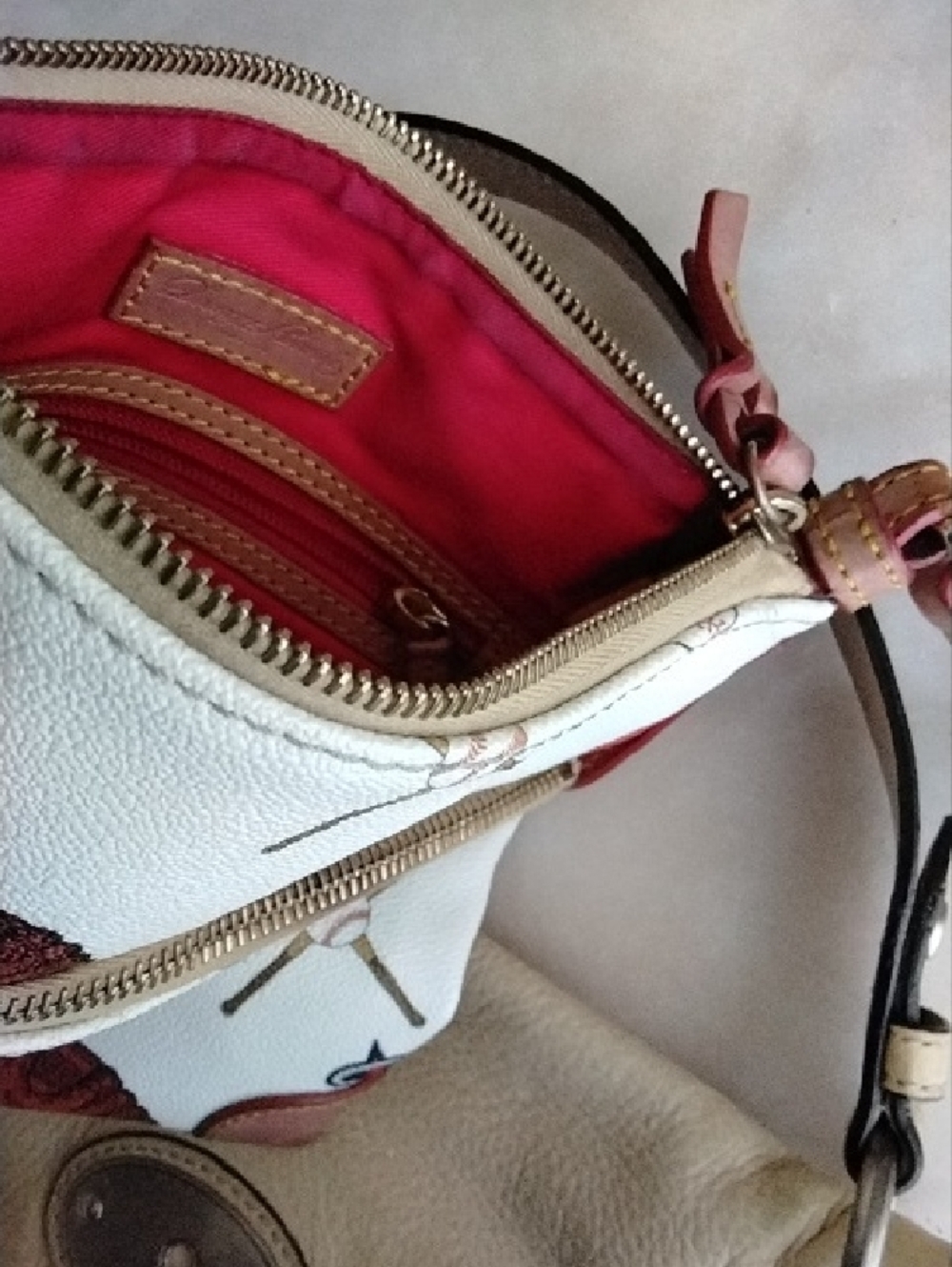 White and Pink Baseball-Print Crossbody Bag - Picture 3 of 4